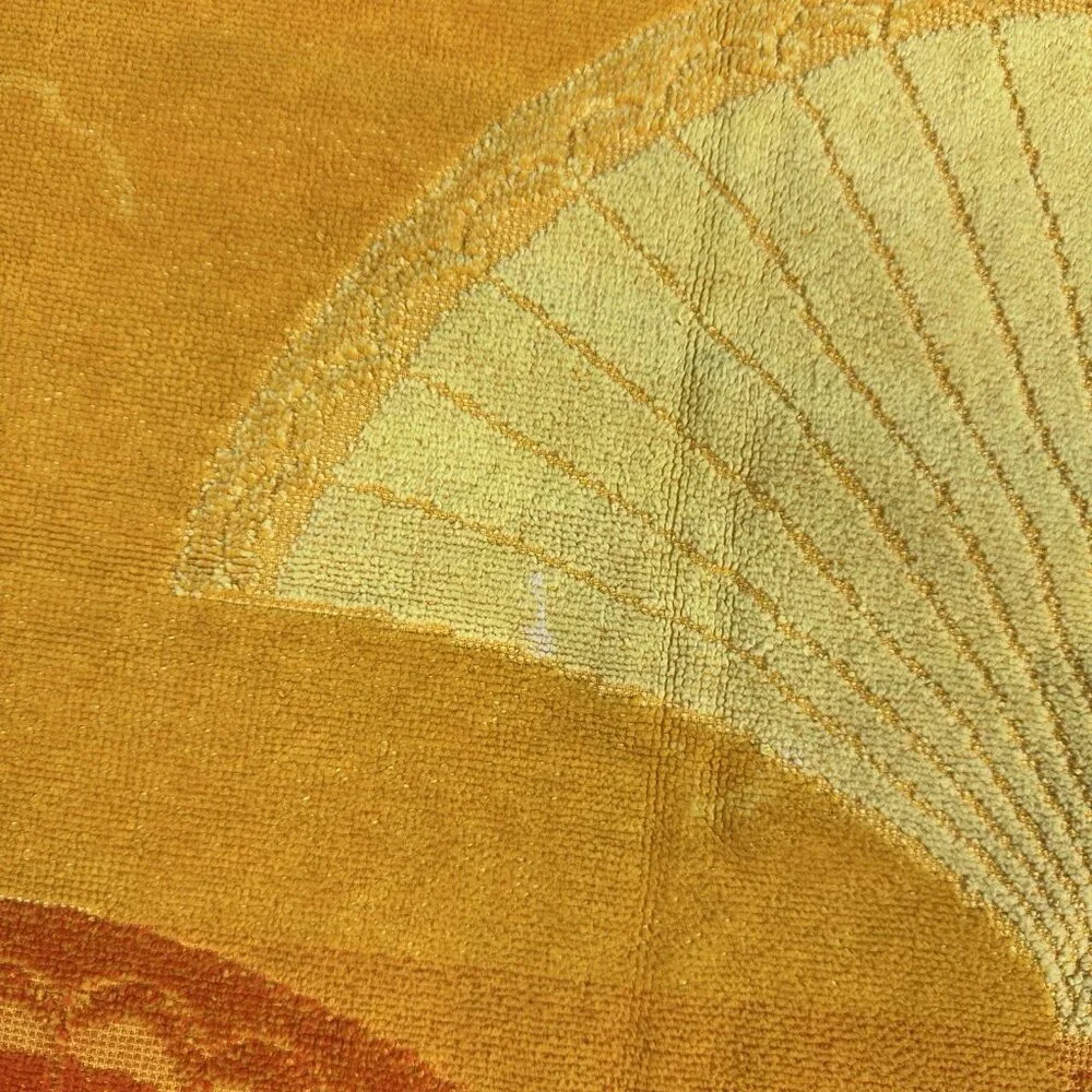 Vtg Core d’Azur Beach Towel Retro Palm Fan Leaf Egyptian Orange Yellow 29x52”